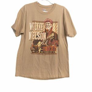 Hanes Women Brown Shirt Graphic Print Willie Nelson Live Concert Short Sleeve L